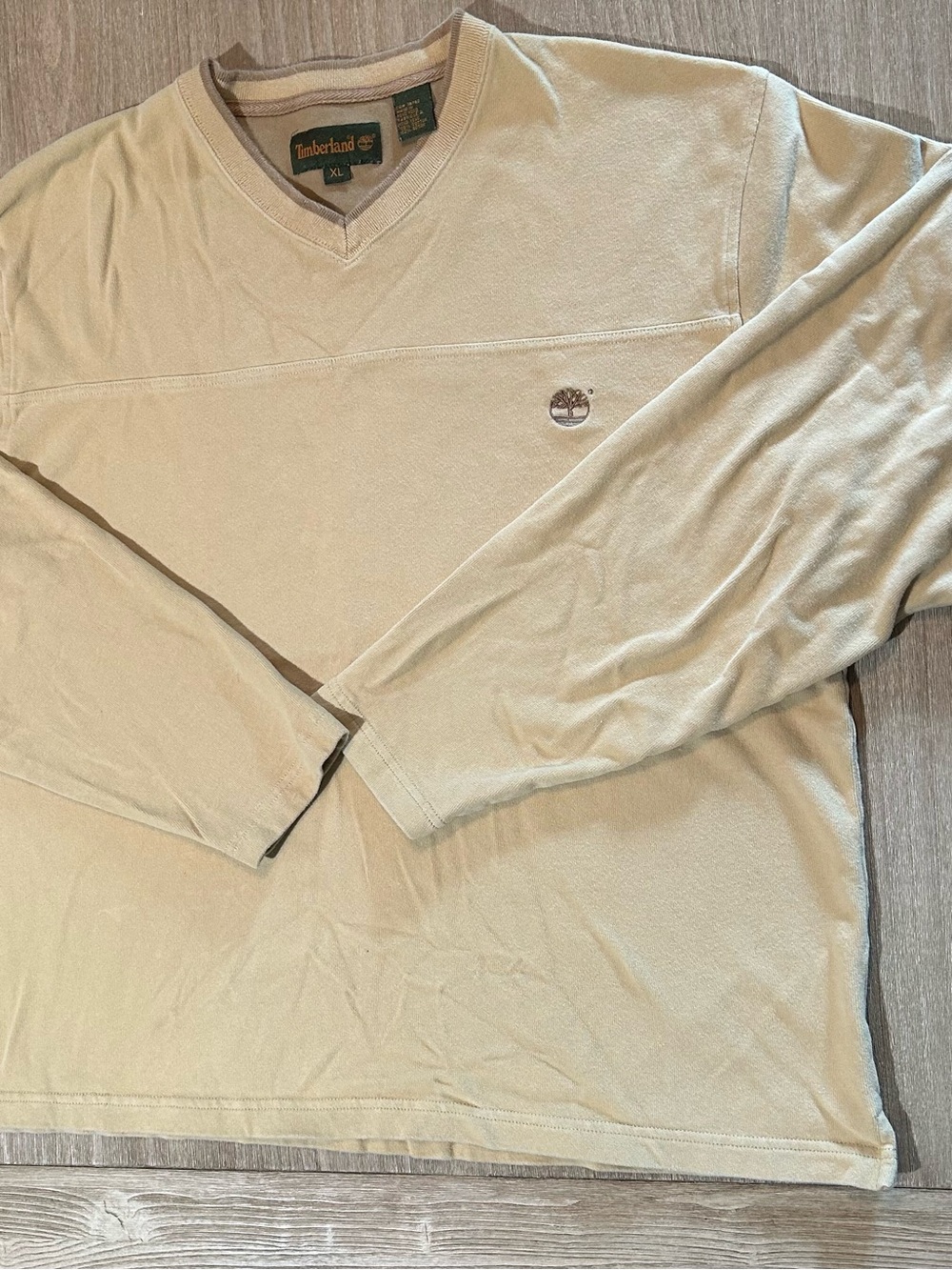 Vintage Timberland Y2K Tan V Neck Long Sleeve Shirt Men’s XL Embroidered Logo